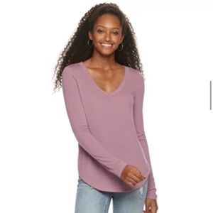 NWT Juniors SO® Favorite V-Neck Long Sleeve Tee-Muted Plum